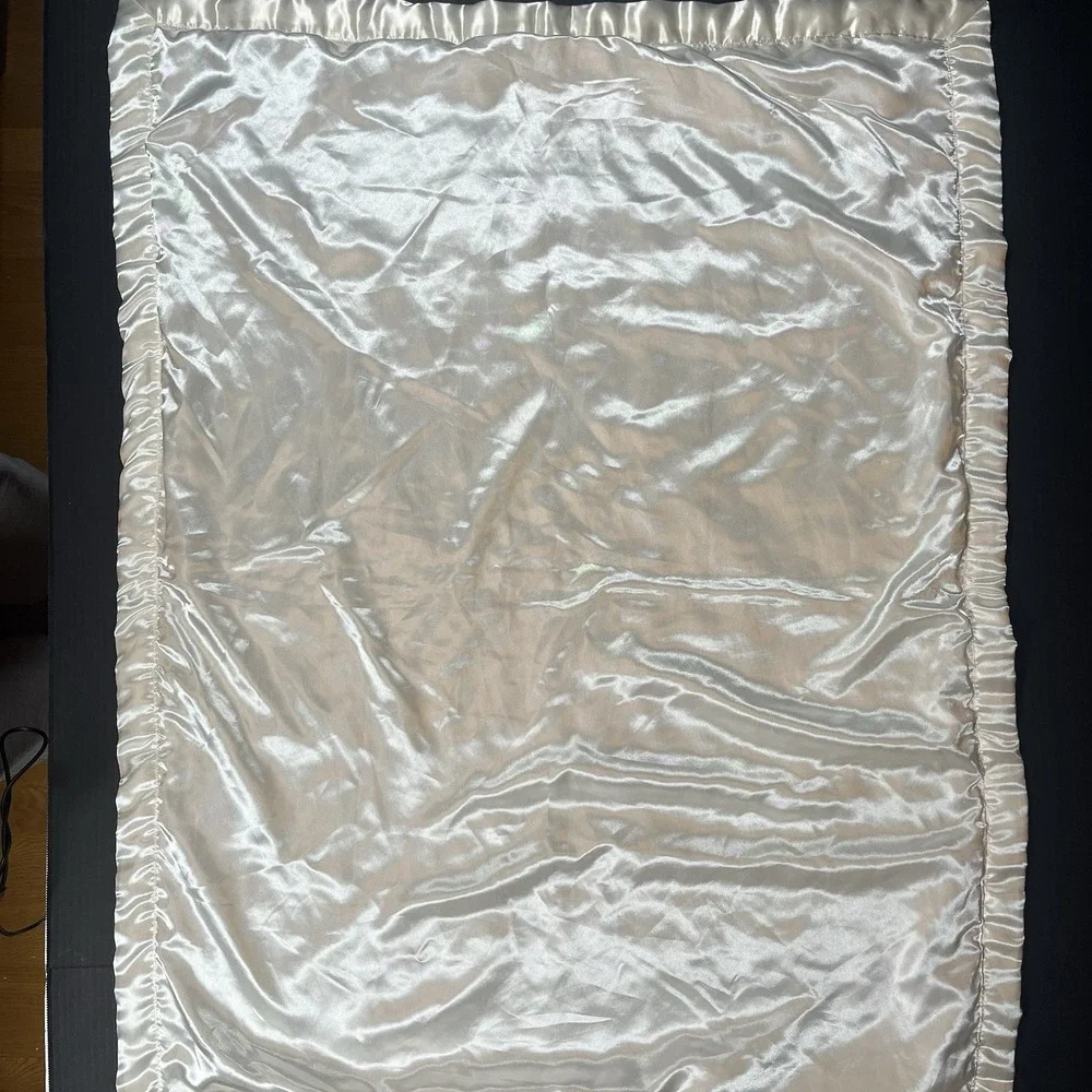 Nojo Baby Blanket White Cream Colored with Satin Back Side Trim Embroidered Soft
